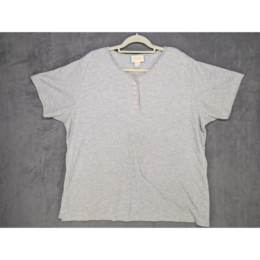 Capistrano Womens Top Henley Gray Short Sleeve 22 /24 Vintage Shoulder Pads